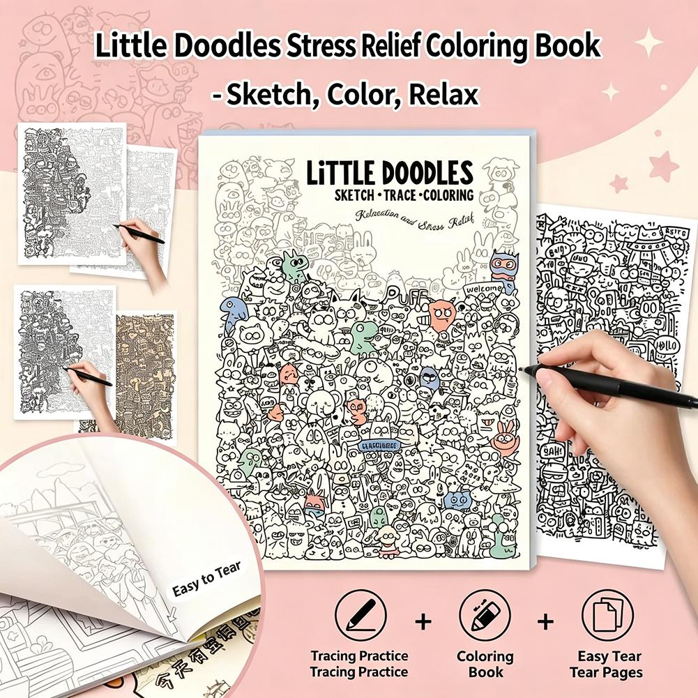 Little Doodles Stress Relief Coloring Book Tear Away Pages Anxiety Relief Doodle Sketch Book Adult Relaxation Art Activity Book