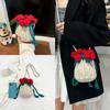 Woven Textile Rose Flower Bucket Bag With Inner Card And Phone Compartments For Casual Style