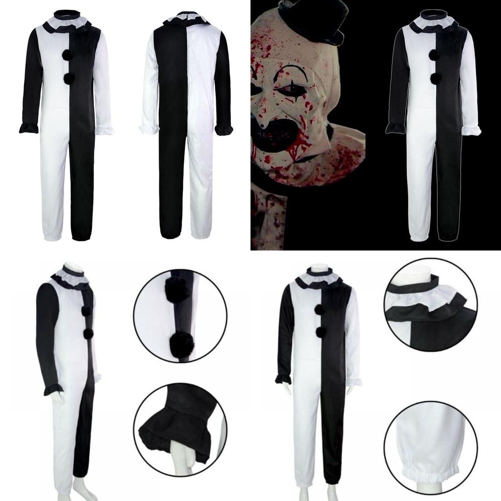 Strašidelný kostým klauna Terrifier na Halloween pro dospělé Vysoce kvalitní černo-bílá kombinéza