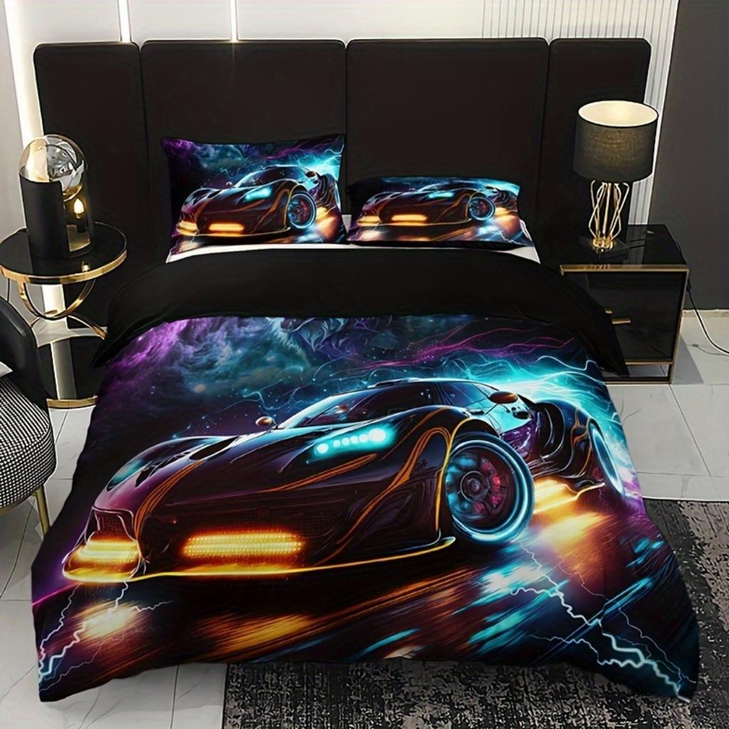 Cool Racing Car 3D Printed Bedding Set Cozy Duvet Cover King Queen Twin Single Size Birthday Gift for Boys Bedroom Decoration