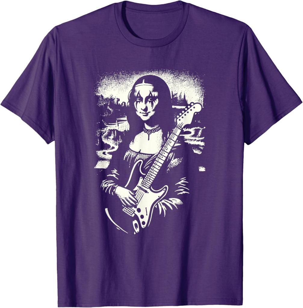 Mona Lisa Black Metal Guitar Graphic Tee Mens Casual Short Sleeve Print TShirt