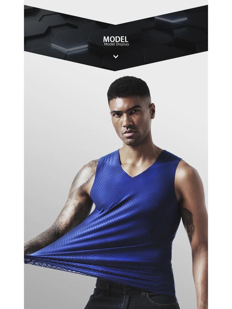 Men's Ice Silk Seamless V-Neck Sleeveless Vest