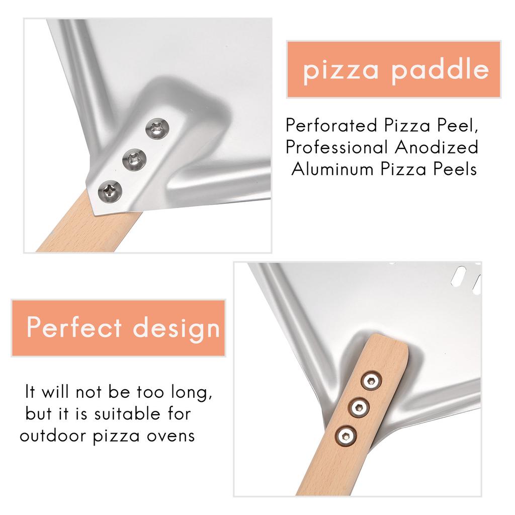 M-Modern-Perforierte Pizzaschaufel, Professionelle anodisierte Aluminium-Pizzaschaufeln, Rechteckige Pizza-Wende-Spatel mit abnehmbarem