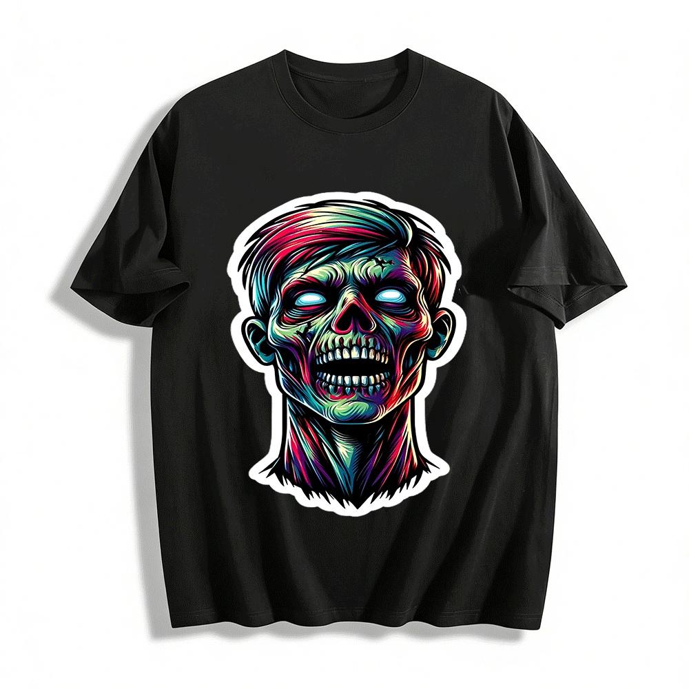 Cool Zombie Head Print Street Style Loose Casual Short Sleeve T-Shirt Pure cotton T-shirt XXS