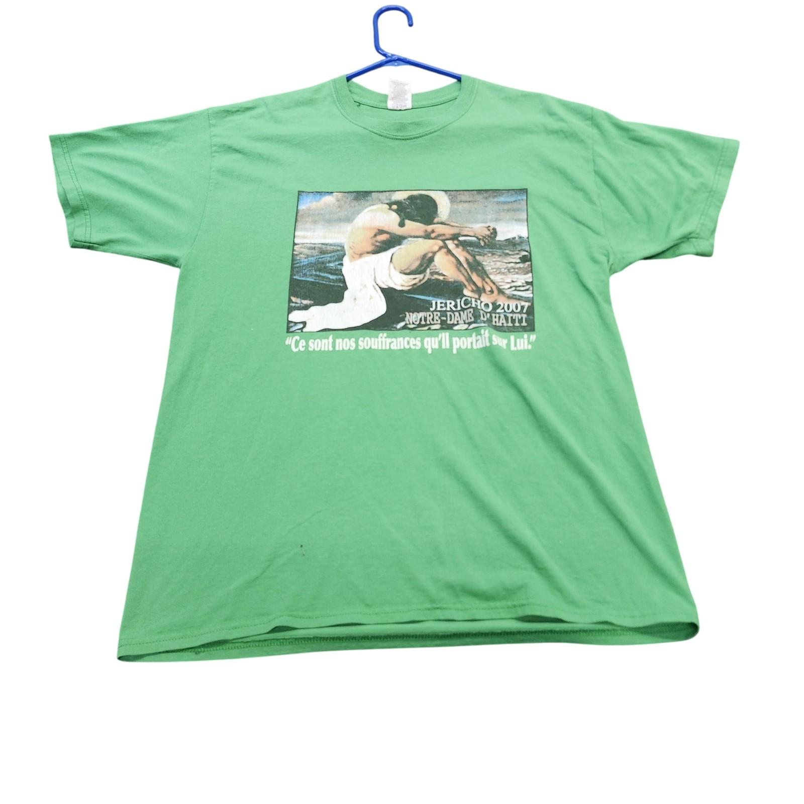 Jerzees Shirt Mens Large Green Jericho Notre Dame D Haiti Religious Graphic Tee Unisex T-Shirt S