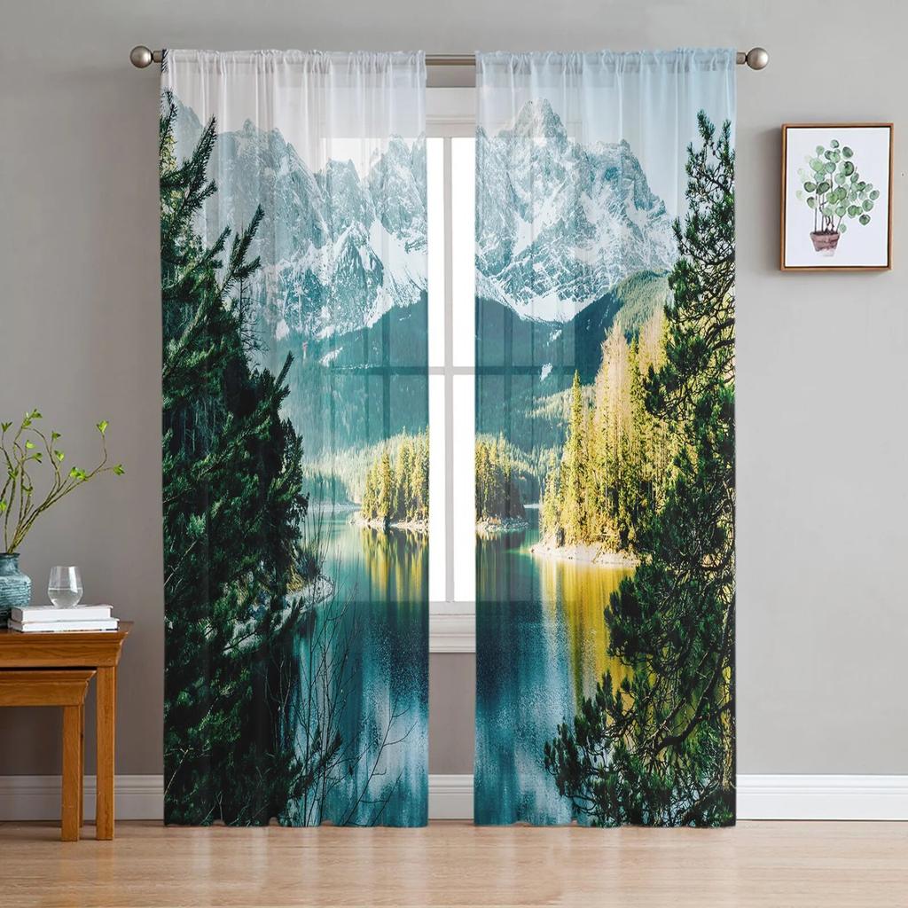 Lakeside Forest Mountain Tulle Curtain Home Office Window Decor Bedroom Kitchen Balcony Modern Sheer Curtain