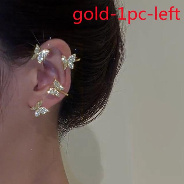 Stylish Fashionable Bohemian No Piercing Crystalline Rhinestone Leaf Ear Cuff Earrings Fake Piercing Clip For Women Earrings Jewelry BijouxTrendy Cuff
