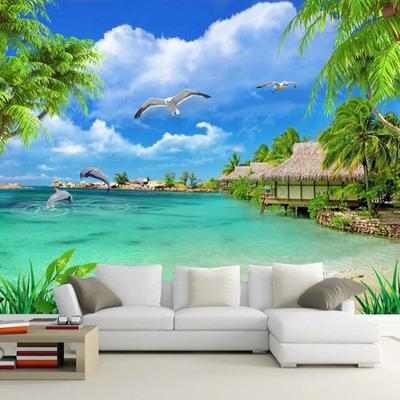Kokosový strom Přímořská krajina Příroda Tapeta Obývací pokoj Téma Hotel Beach 3D nástěnná malba