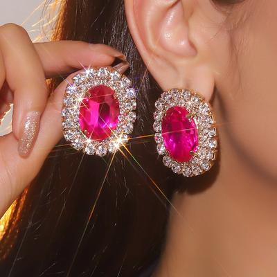 Brincos Ovais Geométricos Brilhantes de Luxo Brincos de Cristal Delicados da Moda Brincos Femininos 1 Par