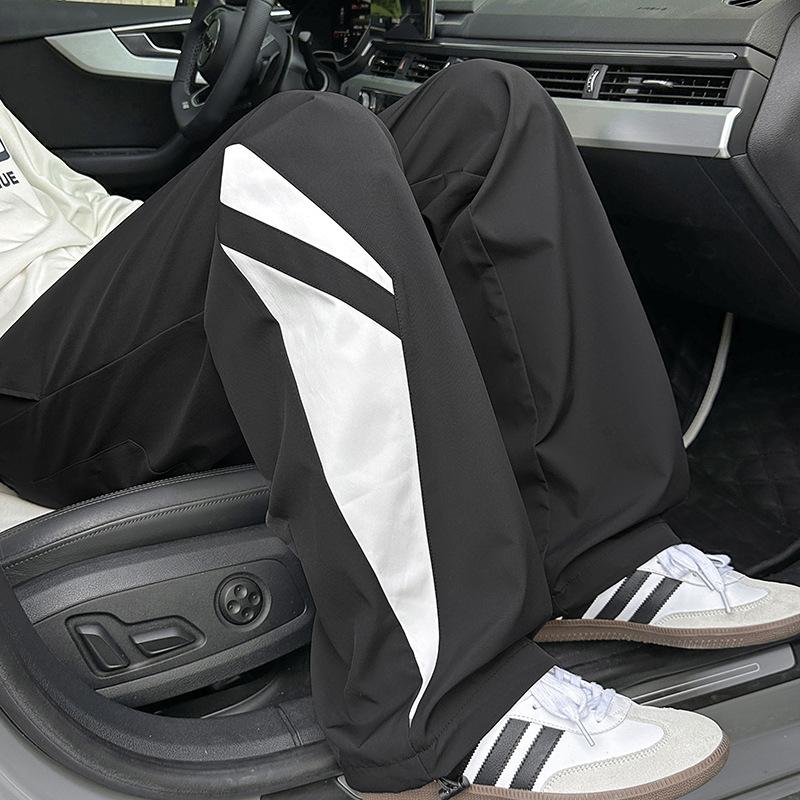 Autumn new splicing contrasting color floor pants men's loose drawstring wide-leg trousers teen casual trousers tide