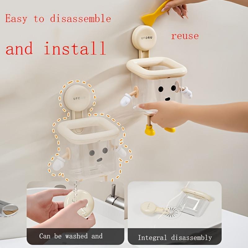 2 Cute Toothbrush Holders Household Wall-Mounted Punch-Free Suction Cup High-End Multi-Functional Transparent Storage Box