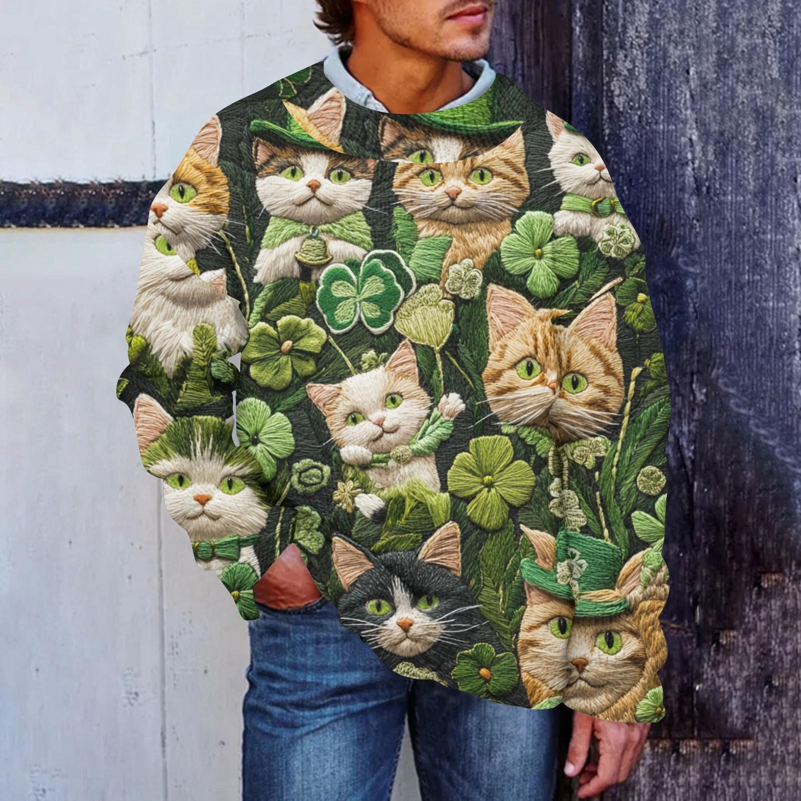 

Мужская мода повседневная с длинным рукавом St. Pacrit Gentle Printed Crewneck Woolen Imitation свитер Цветочный Crewneck Sweatshirt Loose Long Sleeves XXL бежевый