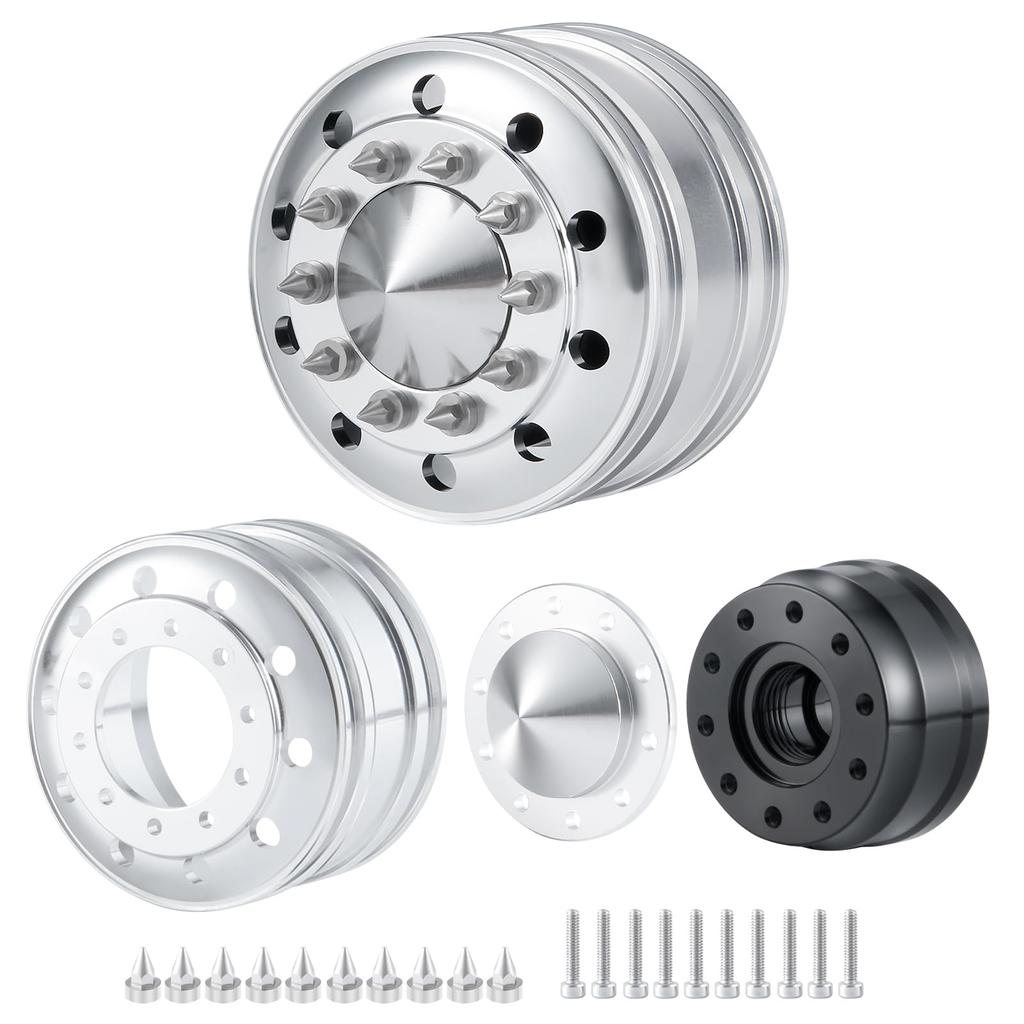 TRZX 2-Piece Metal Front Wheel Hub Rim Upgrade Parts for 1/14 Scale Tamiya Tractor Trailer RC Car (2 Pieces)