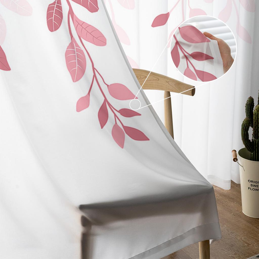 Leaf Plant Rural Style Agate Green Pink Gradient Sheer Window Curtain Tulle Curtains for Livingroom Home Decor Voile Drapes