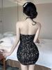 9673 Spicy Girl Lace Halter Bodycon Mini Dress - Sexy V-Neck Slimming Style