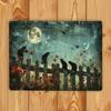 Affiche murale en métal Chat Noir Lune Vintage pour la Maison
