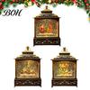 USB Powered Christmas Ornament Snow Ball Lantern, Vintage Santa Claus/Tree/Reindeer Water Swirling Desktop Music Box Light Holiday Night for