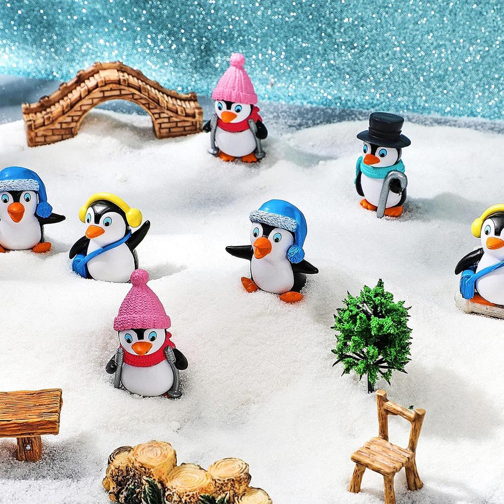 4pcs Cute Penguin Figures, Mini Penguin Figurines Collection Playset, Penguin Cake Topper Fairy Garden Party Decoration