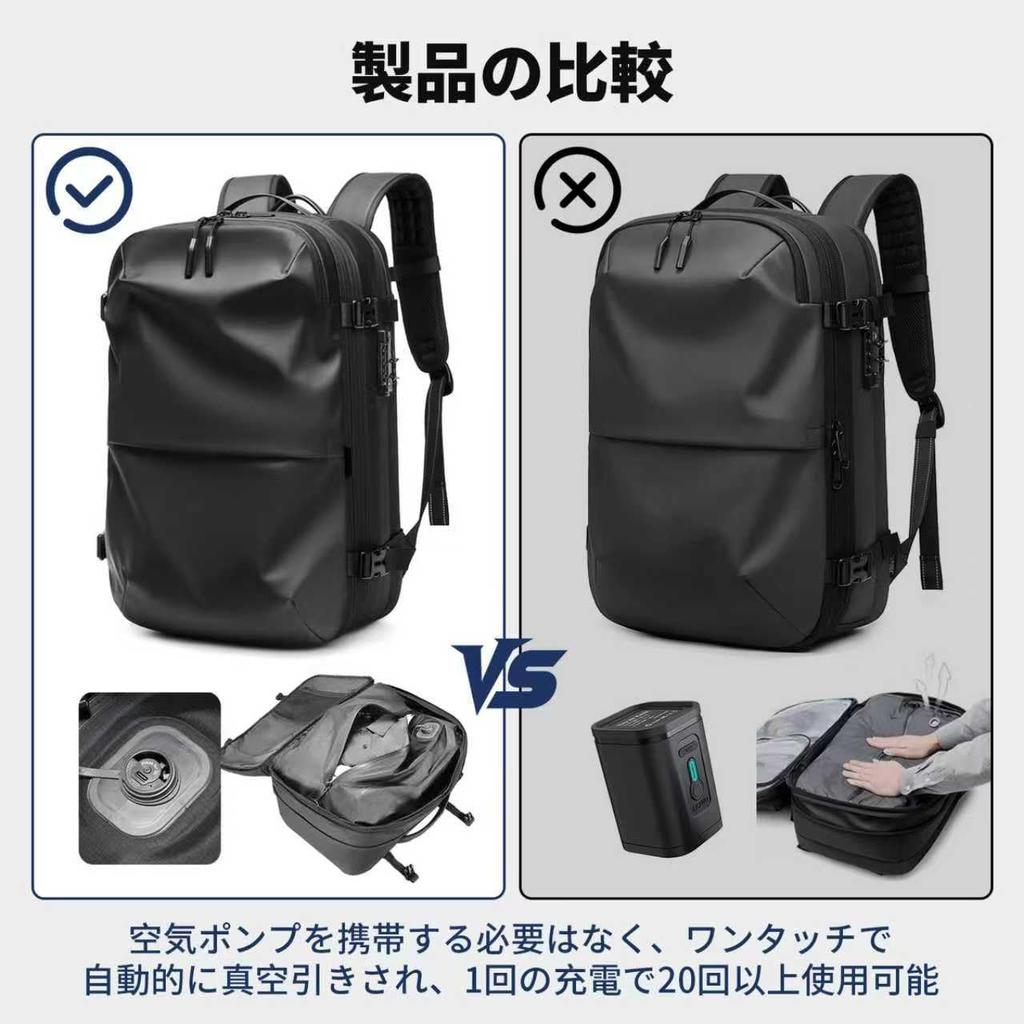[HVQ] [Innovative Vacuum Compression Technology] Leather Compression Backpack with Built-in Pump, One-Touch Compression, Airbag, 60L Large Capacity,
