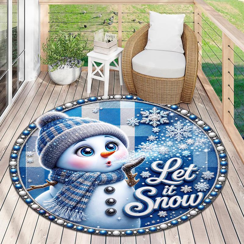 Cute Christmas Day Gift Bell Santa Claus Snowman Christmas Tree round rug Home Soft Decorative Anti slip Chair Mat Carpet Outdoor Floor Mat Carpet 33