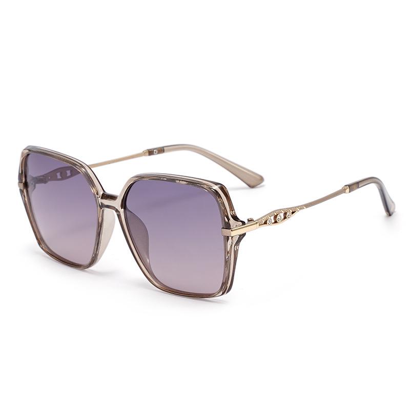 Women's High-End Rhinestone Large Frame Sunglasses with Hollow Zinc Alloy Legs and HD Polarized Lenses
