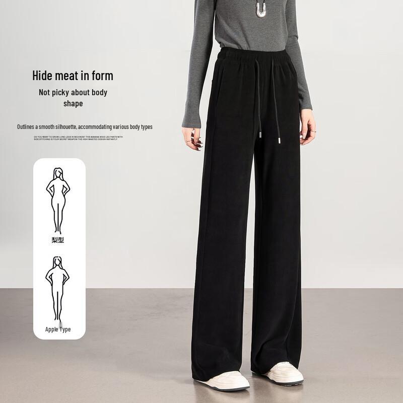 HSTYLE Women's Nuomi Velvet High-Waisted Wide-Leg Trousers