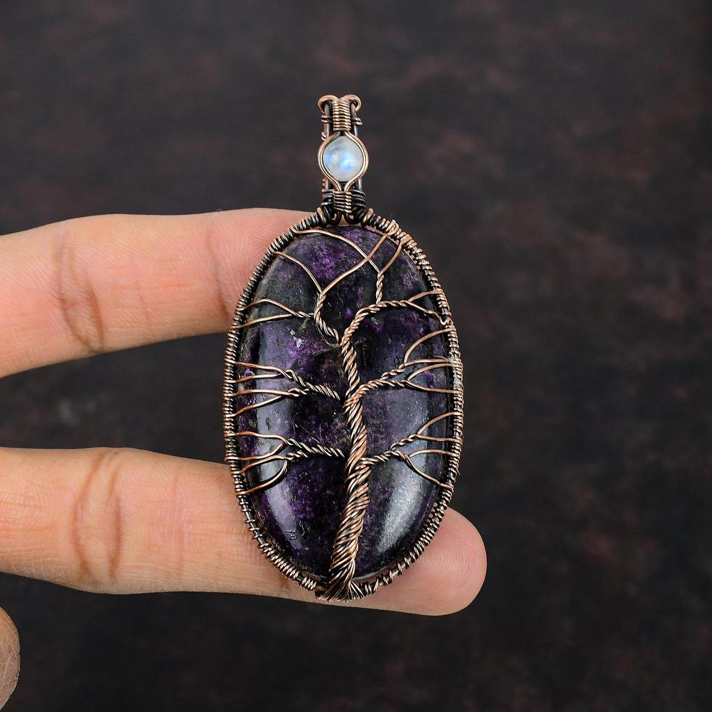 Tree Of Life Purpurite Copper Pendant Wire Wrapped Pendant Moonstone Pendant Handmade Wire Jewelry Gemstone Pendant Copper Jewelry For Gift