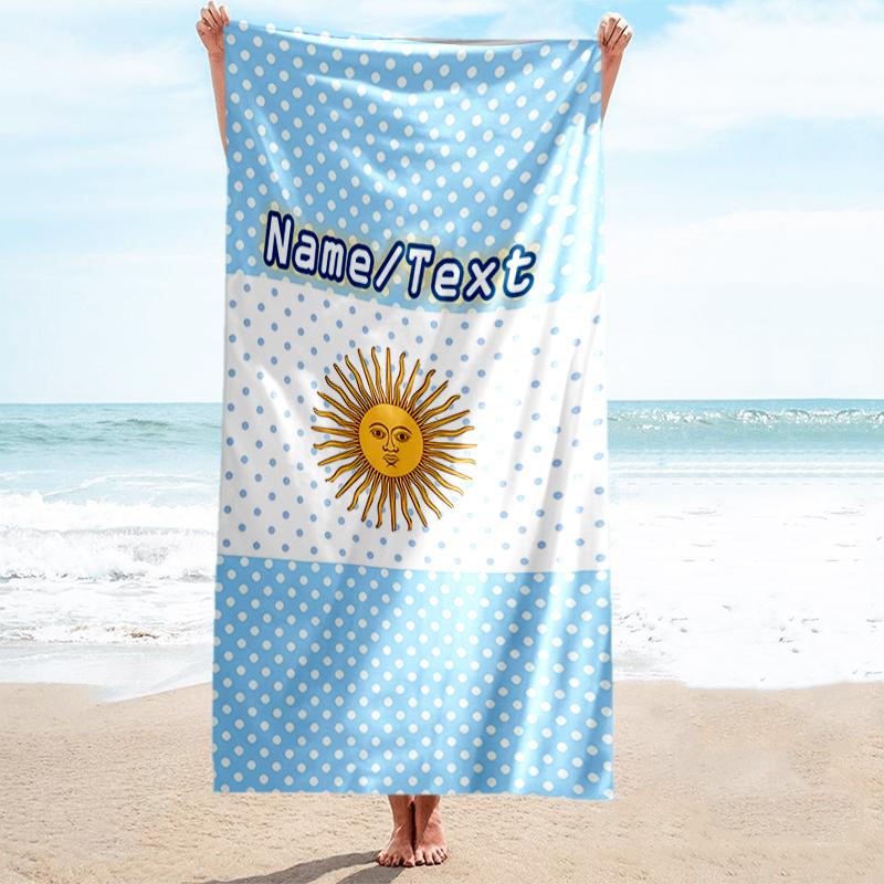 1PC Custom Name Argentine Flag Beach Towel Highly Absorbent And Sand-Resistant Towel for Swimming, Pool, Yoga, And Travel Lightweight