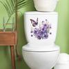Purple-color Flower Butterflies Toilet Sticker Removable Self-adhesive Waterproof