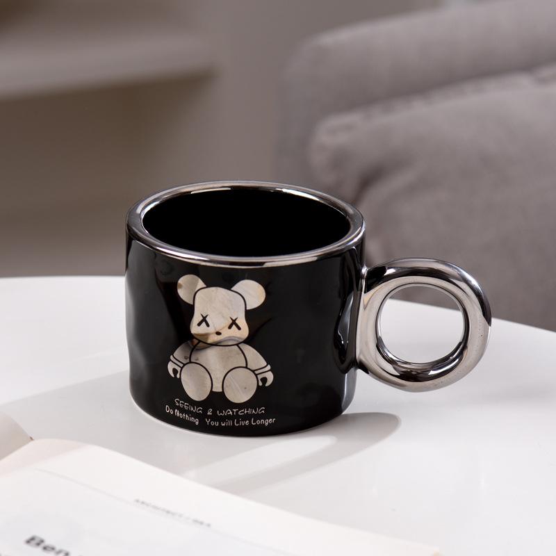 Tazza Elettroplaccata di Lusso Leggero Tazza in Ceramica Instagram Alta Bellezza Orso Violento Tazza d'Acqua Creativa Grande Capacità CASA Tazza da Caffè