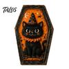 Spooky Fireplace Accents Vintage Halloween Wooden Table Decoration, Rustic Black Cat Ghost Skeleton Pumpkin Decorations Desktop Block Sign for