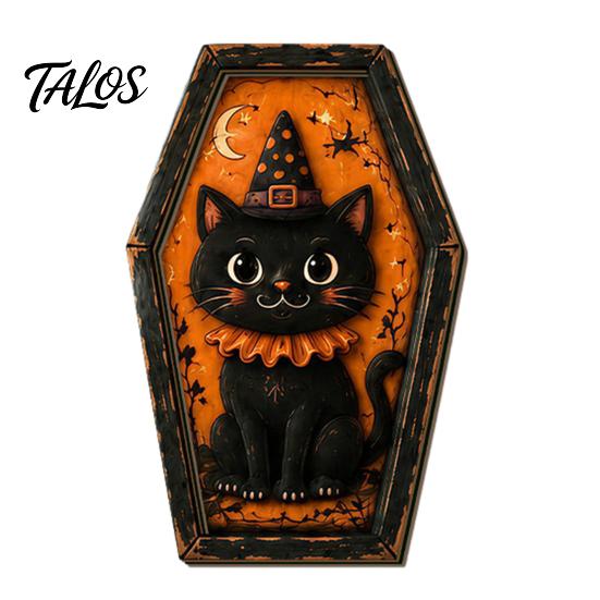 Spooky Fireplace Accents Vintage Halloween Wooden Table Decoration, Rustic Black Cat Ghost Skeleton Pumpkin Decorations Desktop Block Sign for
