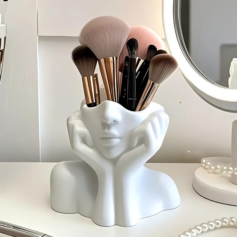 Creative Makeup Brush Holder Human Face Art Desktop Decoration Large Capacity Pencil Holders Storage Organizer Flower Vase Home