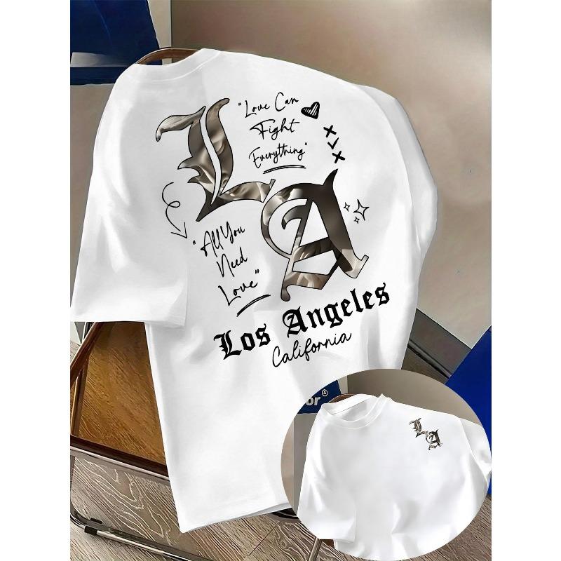 

Men s LA & Love Can Fight Everything T-Shirt - with LA Lettering, Breathable, Positive Message Apparel for Casual Attire Suitable S белый