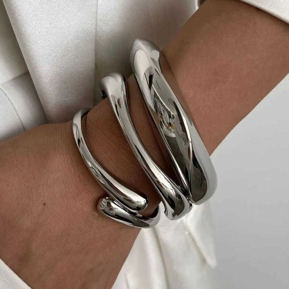 Gold Silver Punk Women Bracelet 3 Styles Geometric Spring Bangles  Bracelet Charm
