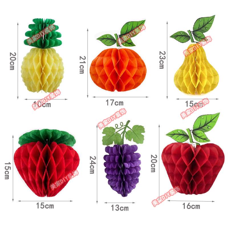 Spring Tropical Fruit Party Ceiling Decorations: Pineapple, Strawberry, Apple, and Grape Honeycomb Balls