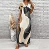 Women Plus Size V Neck Short Sleeve Printed Straight Maxi Dress