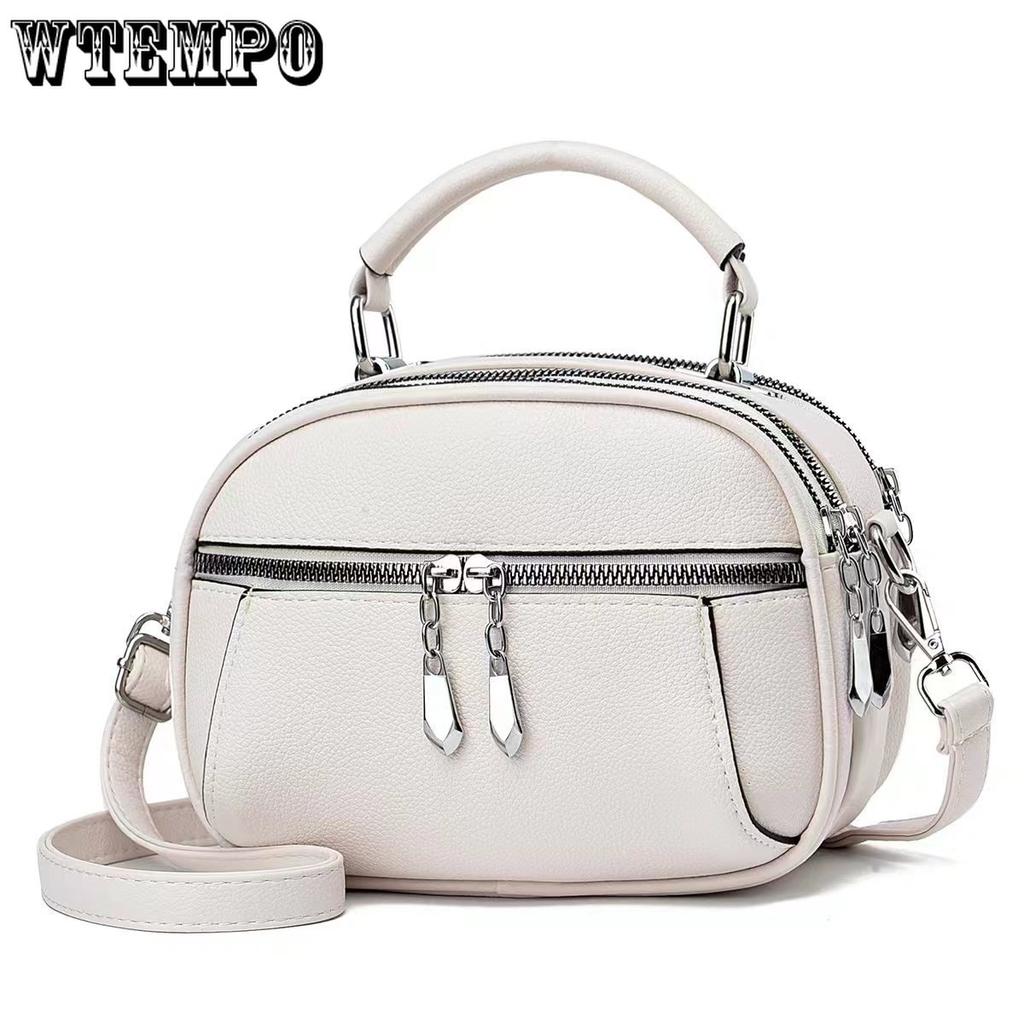 WTEMPO Solid Color Zipper Handbags Faux Leather Singer Shoulder Bags Minimalist Crossbody Bag Casual Versatile Mom Shopping Bag