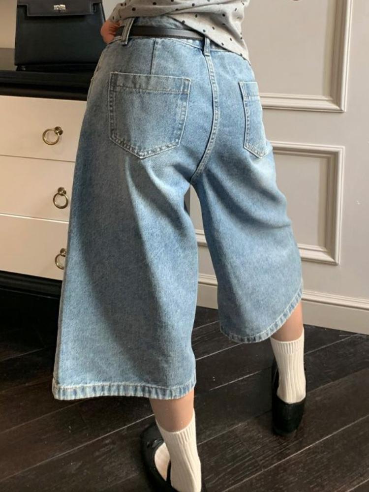 Couple Streetwear Vintage Wide Leg Shorts Women Retro Oversize Denim Shorts Summer Man High Waist Loose Casual Short Jeans