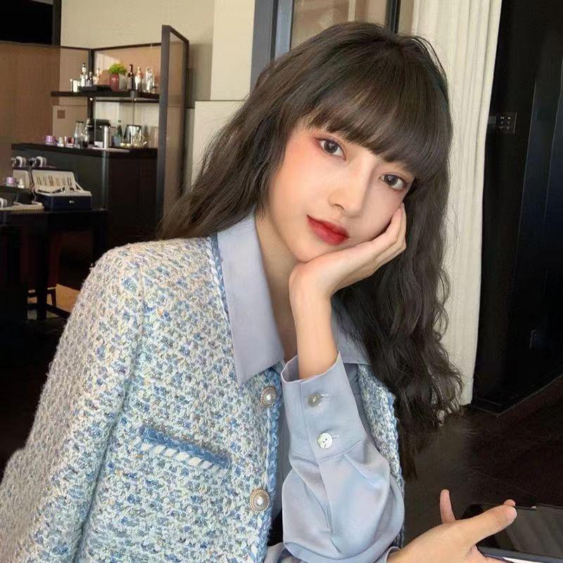 Korejská dámská bílá tvídová základní bunda kabát pro ženy 2022 Oblečení Svrchní oděv Kabát Francouzský styl Oblek Crop Stripe Kawaii OL