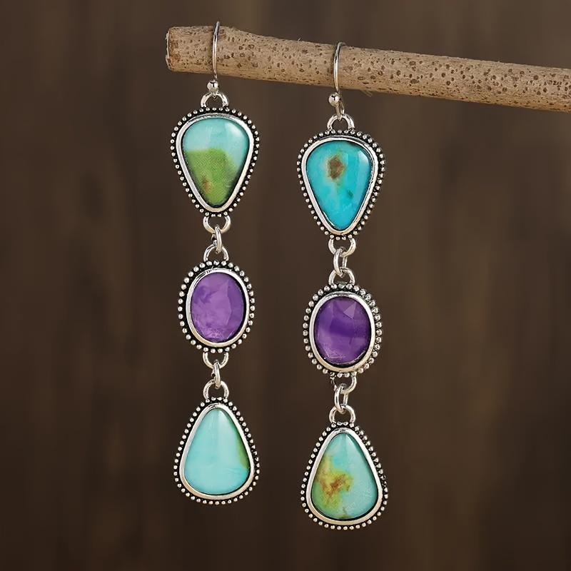 

Retro Water Drop Round Geometric Earrings Purple Zircon Pendant Women s Engagement Jewelry античний срібного кольору