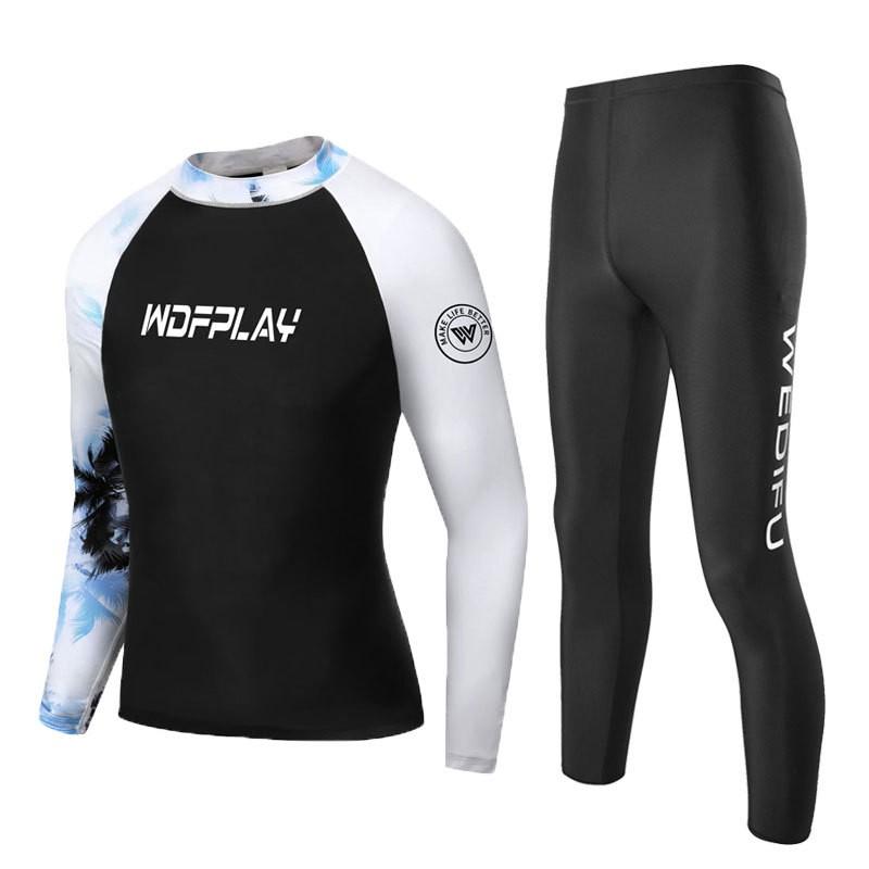 Herren UV-Schutz Rash Guard Set Langarm Oberteil Hose Schnelltrocknend Neoprenanzug Surfen Tauchen Schwimmen