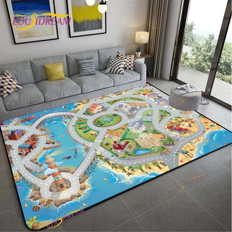 Alfombra Road Traffic Rout Map Carpet Living Room Sofa Coffee Table Bedroom Rugs Kitchen Kid Play Anti-slip Floor Mat Home Decor