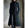 Womens Oversized Longline Cardigan With Digital Print Plaid Single-Breasted Wool Blend Fall Streetwear Style