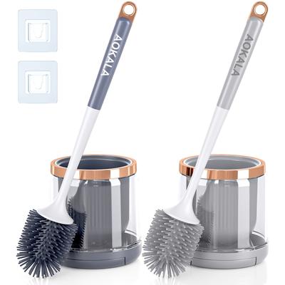 Silicone Toilet Brush and Holder Set with Long Handle,Deep Cleaning Bowl Scrubber, Non-Slip Base, Ergonomic Design for Bathroom Hygiene