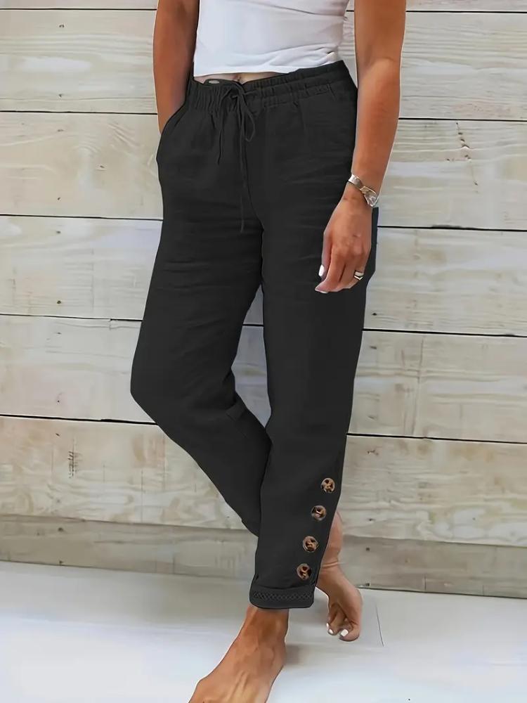 

2026 Women s Cotton Linen Pants Summer Loose Trousers Female Vintage Ankle-Length Wide Leg Trousers Fashion Office Ladies Bottom S чорний