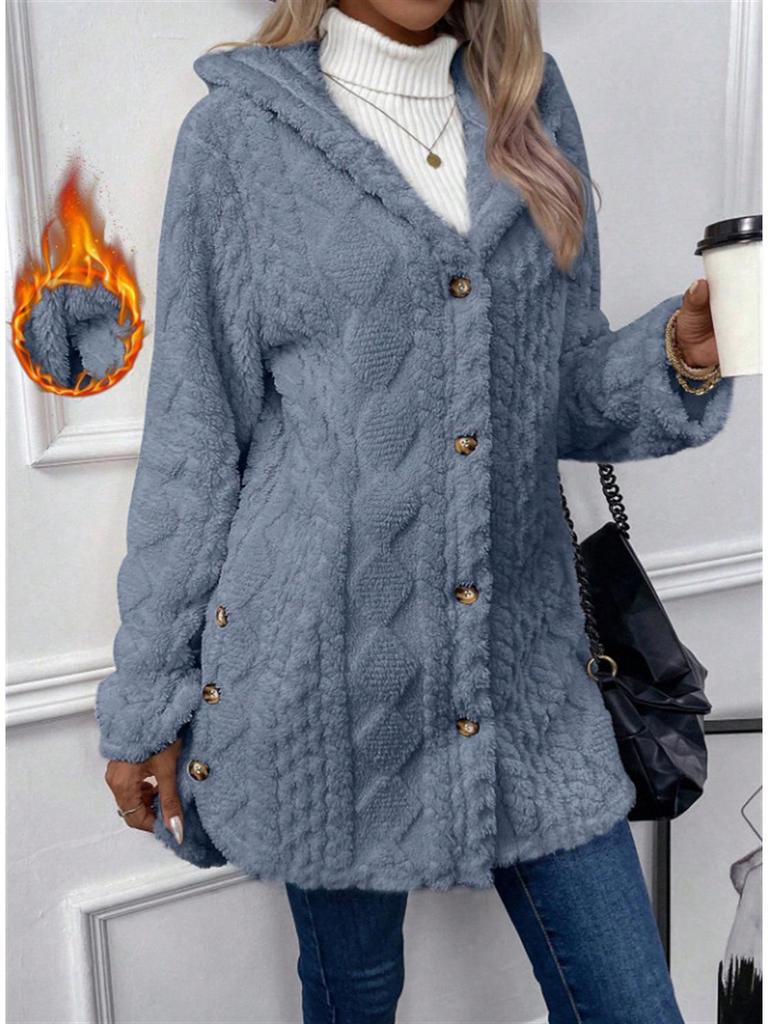 2026 Women's Solid Color Plush Hooded Sweatshirt with Diamond Pattern Design