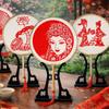 Vintage Chinese Paper-cut Fan Long Handled Group Fan Decorative Fan Round Hand Fan  Dance Props