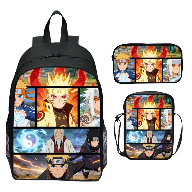 Set Zaino Anime Naruto 3 Pezzi Zaino Scuola Elementare Cartone Animato Stampato Leggero Multitasche
