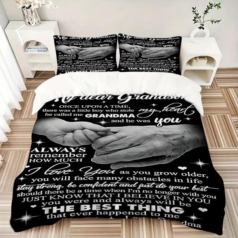 3PCs Grandma Love Design Cover Set, Breathable Fabric(1 Duvet Cover + 2 Pillowcases) (Without Quilt) yy250911194
